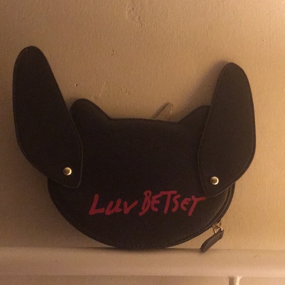 Betsey Johnson Unicorn French Bulldog with Wings Black Coin Purse with FLAWS - Picture 2 of 6